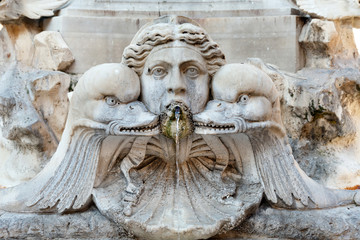 Fototapeta na wymiar Close up detail on the The Fountain in the Pantheon’s Piazza della Rotonda (Fontana del Pantheon) 