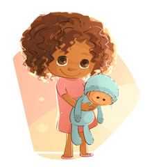Shy Little Girl Holding Her Doll