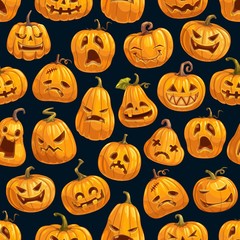 Halloween holiday cartoon pumpkin seamless pattern
