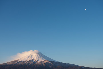 Mt Fuji with moon setting