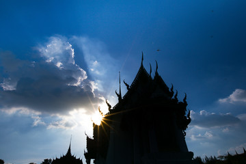 Beautiful landscape view.Silhouette of Temple in thailand
