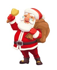 Christmas Santa with gift sack, red hat and bell