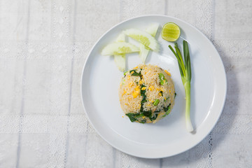 Fried rice on white disk thai food style