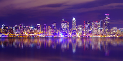 Seattle city scape at night with reflection lake,Seattle,Washington,USA