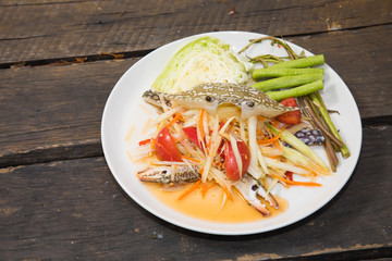 green papaya salad with crab, Som tum, Thai Food