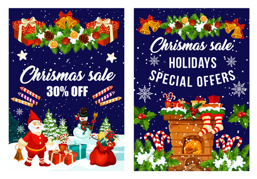 Christmas decorations fireworks sale vector poster
