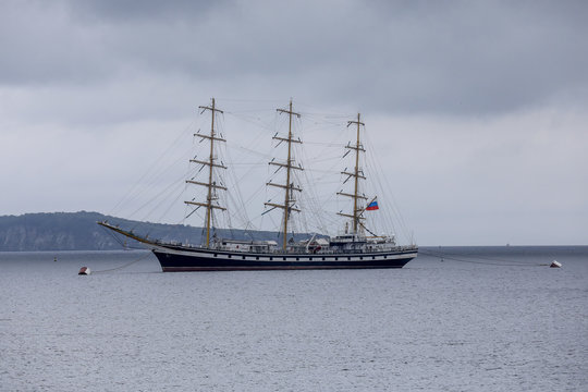 The Pallada sailboat in the Bay of Ajax