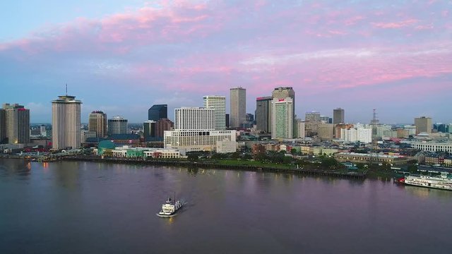 Downtown New Orleans Louisiana Skyline Aerial Drone Flyover