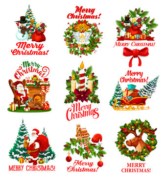 Christmas wishes vector greeting icons