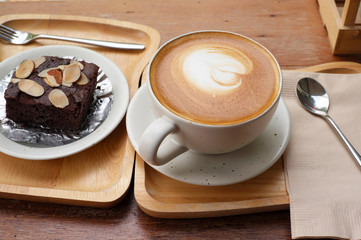 Latte Coffee art on the wooden desk