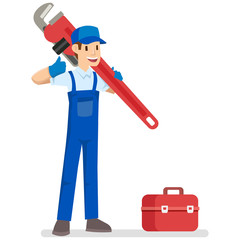 Young plumber with his tool