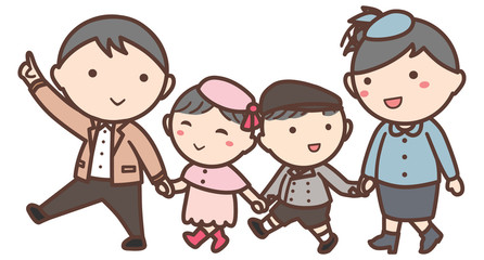  親子家族でおめかしおでかけ(父母息子娘)