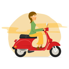 Obraz na płótnie Canvas young women riding scooter motorcycle