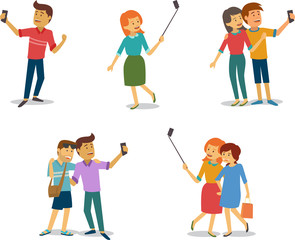 Set of people take selfie with different pose