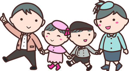  親子家族でおめかしおでかけ(父母息子娘)