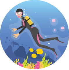 Young Women diving in deep sea using scuba dive