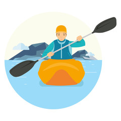 A man riding a canoe in the lake