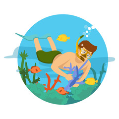 Obraz na płótnie Canvas male diver swimming on the ocean 