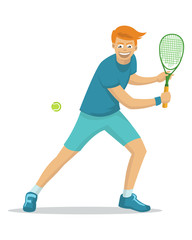 Obraz na płótnie Canvas A young boy look spirit playing tennis