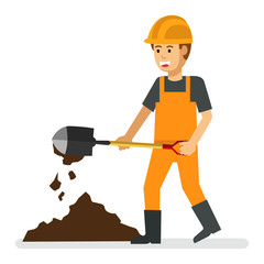 construction worker working shovel the sand and cement for building