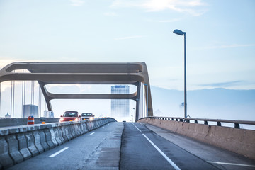 Milwaukee bridge and highway, downtown in heavy fog