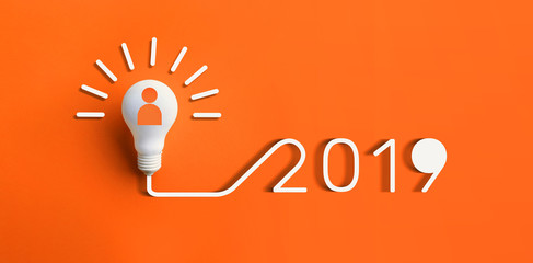 2019 creativity inspiration concepts with lightbulb on pastel color background.Business...