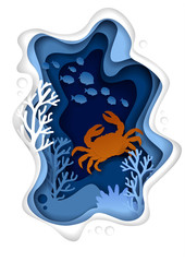 Obraz premium Underwater sea landscape vector paper cut illustration