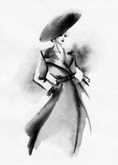 beautiful woman. fashion illustration. watercolor painting