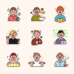 outline character icons set. flat design style vector graphic illustration