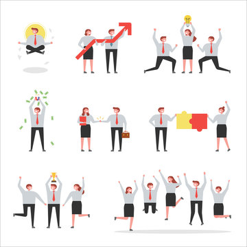 Business man and woman posing success. flat design style vector graphic illustration