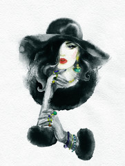beautiful woman. fashion illustration. watercolor painting