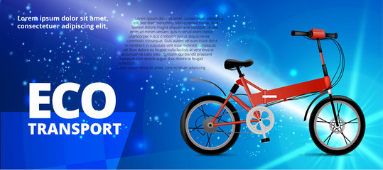 Fototapeta na wymiar Vector realistic style illustration for posters, banner, advertising. Electric bicycle on abstract background. Advertising banner template