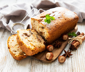 traditional homemade stollen with dried fruits and nuts