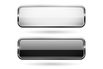 Black and white square glass 3d buttons with metal frame