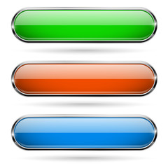 Colored glass 3d buttons with chrome frame. Oval icons