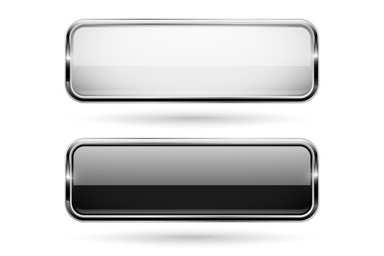 Black and white square glass 3d buttons with metal frame