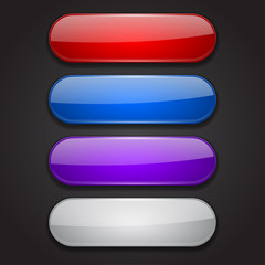 Colored oval buttons. 3d glass menu icons on black background