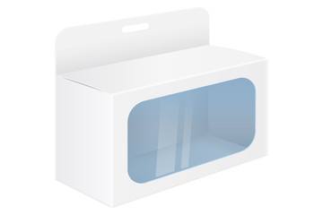 White paper box mockup with display window and hanger