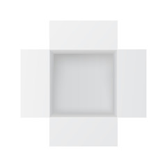 Open paper box. White mockup. Top view