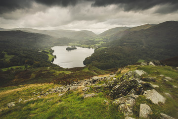 Landscape view from Loughrigg fell in the Lake District