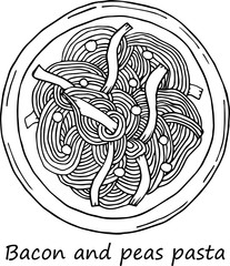 Hand drawn illustration of pasta in cartoon style. Perfect for menu, card, textile design