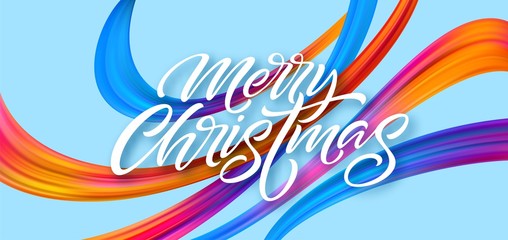 Merry Christmas hand drawn lettering banner design