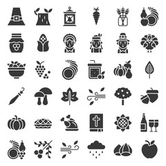 Thanksgiving icon big set, glyph or solid design