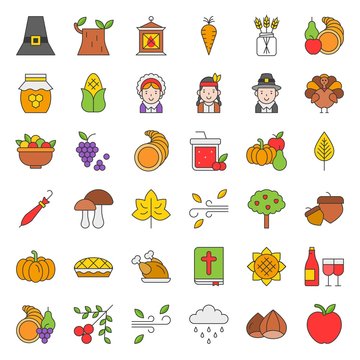 Thanksgiving and autumn related icon big set