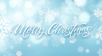 Naklejka na ściany i meble Merry Christmas hand drawn lettering in snowflakes frame