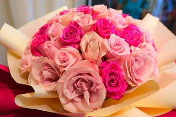 Romantic Flower bouquet arrangement with special pink red white rose