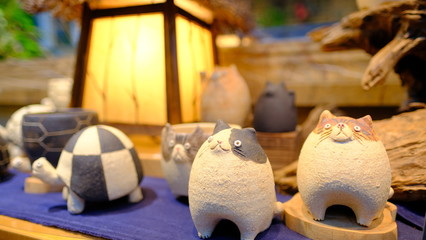 Traditional decoration with light lamp and cute cat
