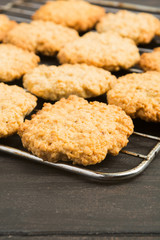 Homemade oatmeal cookies on baking pan