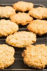 Homemade oatmeal cookies on baking pan