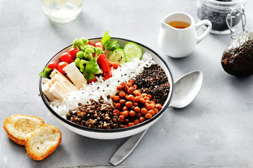 Buddha bowl Clean balanced healthy food top view